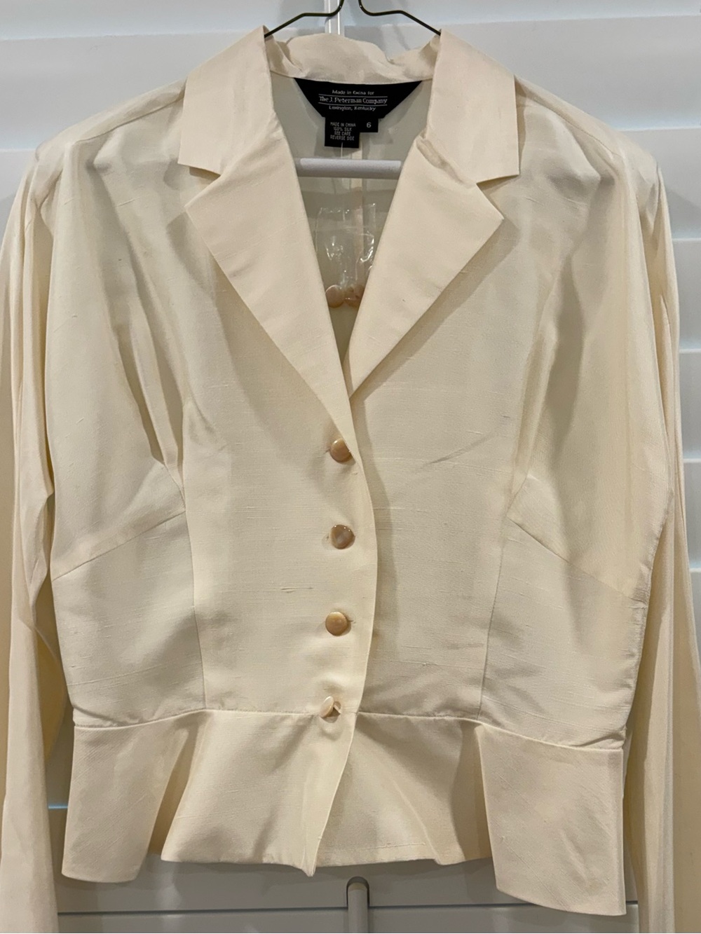 J. Peterman Silk Cream Button-Front Tailored Blouse - Picture 2 of 8